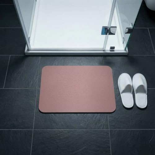 Image of Stone Bath Mat | Diatomaceous Earth Non-Slip Quick Drying Bathroom Floor Mat | Super Absorbent Bathtub & Shower Mat | Odor Free, Safe & Clean for Bathroom & Kitchen (Pink, 29.5 x 39.5 cm)