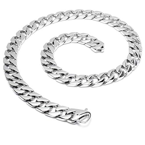 Schmuck-Checker Breite XXL Panzerkette aus 316L Edelstahl Männer Halskette silber poliert hochwertig Bikerschmuck Herren Geschenk (60)