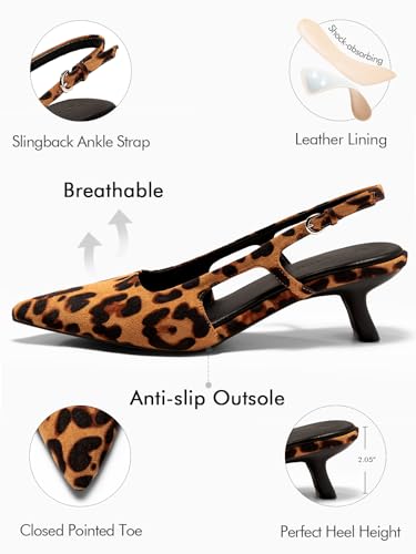 Coutgo Womens Slingback Kitten Heels Closed Pointed Toe Pumps Ankle Strap Work Dress Shoes4