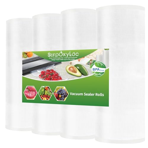 SurpOxyLoc (合計 200フィート) 4パック 8x50 真空シーラーバッグロール 食品保存用 食事を密封 その他の機械に BPAフリー 穴を開け防止 真空調理に最適（Amazon）