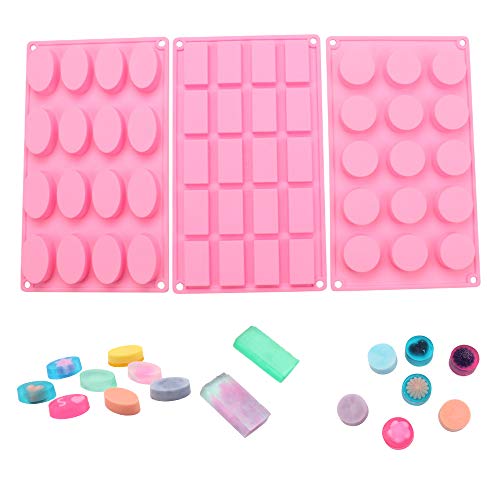 Baker DEPOT - Molde de silicona para jabón de manos, ovalado, rectangular, forma redonda, juego de 3