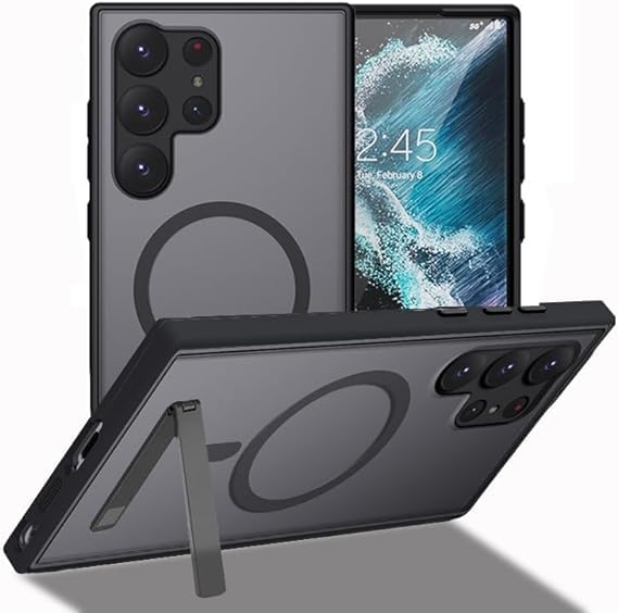 ZCSK Magnetic Stand Samsung S23 ULTRA 5G Mag-Safe Case 6.8-Inch Clear Black Transparent with Metal Kickstand Bumper Thin Slim Cover Compatible for MAG-SAFE Charging Samsung Galaxy S23 ULTRA 5G