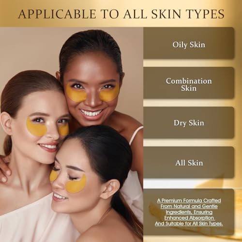 YOYORY Hydrogel Eye Patches for Dark Circles, Puffy Eyes & Wrinkles - Collagen & Hyaluronic Acid Infused Under Eye Masks, Hydrating Firming Care, Fine Lines,Eye Bags Reduction (60 Pcs) Gold