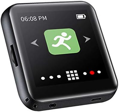 Angled view of the RUIZU M4 MP3 Player showing the pedometer icon and side ports.