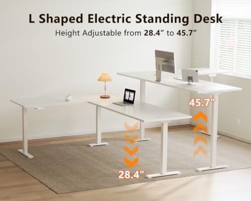 Image of Casaottima 79 Inch L Shaped Electric Standing Desk, Home Office, White