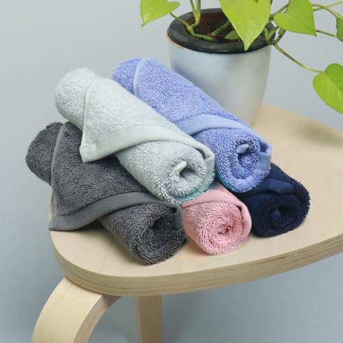 Image of HEELIUM Bamboo Face Towel | Ultra Absorbent & Odour-Free | 3X Softer Than Cotton Towels | 30 x 30 cm - 600 GSM | Pack of 5 - Blue, Grey, Iris, Light Grey, Peach