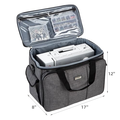 HOMEST Sewing Machine Carrying Case with Multiple Storage Pockets, Universal Tote Bag with Shoulder Strap Compatible with Most Standard Singer, Brother, Janome, Grey (Patent Design)