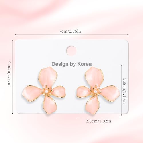 Floral Earrings for Women, Imitation Pearl Petal Studs Wedding Beach Accessories Bridal Flower Earrings Delicate Jewelry Gift Bohemian Floral Studs for Women (Pink)2