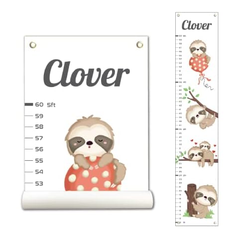 Personalized Kids Canvas Growth Chart, Height Chart, Growth Chart Banner, Sloth Theme Cover