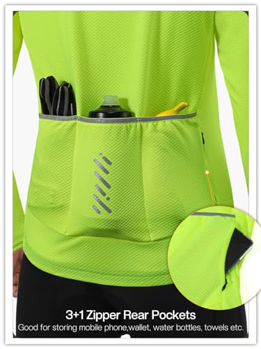 Bergrisar BG019US NEON GREEN XL Men'S Long Sleeve Cycling Jersey Spring Fall Road Bike Shirt Biking Bicycle Mountain Bike Jersey Neon Green X-Large thumb #4