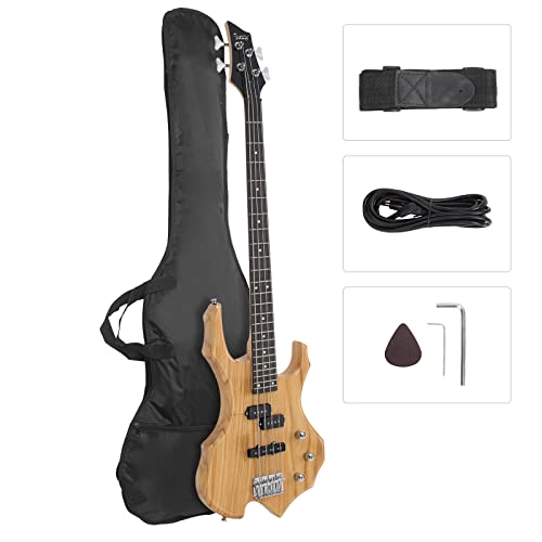 Glarry Electric Bass Guitar 4 Strings Buring Fire Style Full Size For Beginner Right Hand With Bag, Strap And Accessories (Burlywood) #TOP4