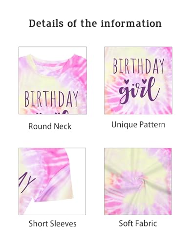 Image of YHHR Birthday Girl Shirt Tie Dye Girls Birthday Shirts 7-14 Year Kids Tops | Girls Birthday T Shirt, Cute B-Day Gifts Party Tops ,Birthday Outfits ,Letter Print Tees ,Graphic Short Sleeve Tee Tops