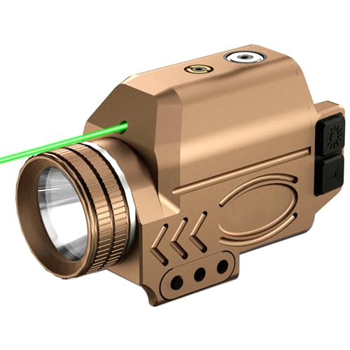 1000 Lumens Pistol Light Laser Combo Fits for Full and Compact Rail, Aluminum Low Profile Green Laser Light Combo for Pistol Handgun, Magnetic USB Rechargeable and Ambidextrous Button