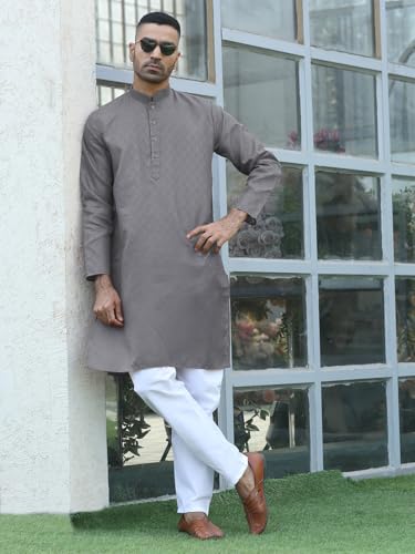 Image of KRAFT INDIA Men's Cotton Kurta Pyjama Set | Woven Design Traditional Ethnic Wear | Festive, Wedding & Casual Outfit | Comfortable & Breathable Fabric