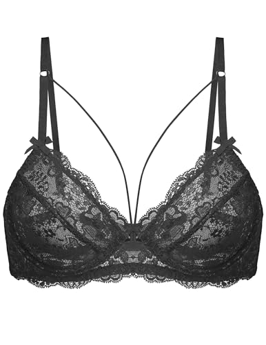 Avidlove Women's Sexy Lace Bra Sheer Balconette Unlined Underwire Strappy Bras Everyday Bras