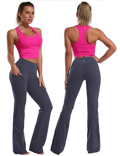 Image of BUBBLELIME 29 inch /31 inch /33 inch /35 inch /37 inch Women High Waist Bootlegs Yoga Pants Tummy Control Bootcut Workout Flared Out Pockets