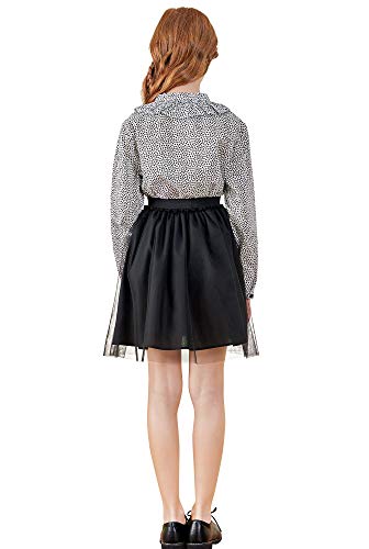 Image of SOLOCOTE Girls Blouse Ruffle Long Sleeve Button Down Shirts Princess Cotton Loose Soft Tops Spring and Summer, SLN9011 13-14 Black