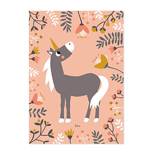 JulicaDesign - Póster para habitación infantil (50 x 70 cm), diseño de unicornios