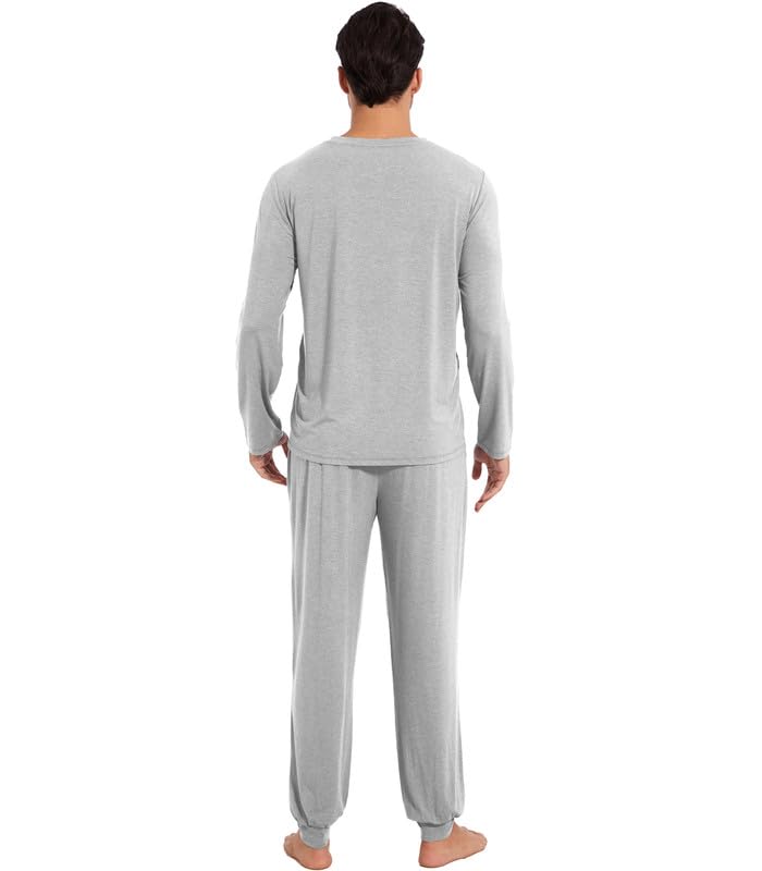 WiWi Men's Viscose from Bamboo Pajama Sets Long Sleeve Top and Pants Sleepwear Pjs with Pockets Drawstring S-XXL2