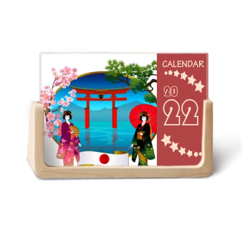 Calendrier de bureau 2022 Kimono Girl parapluie japonais culture asiatique 12 mois