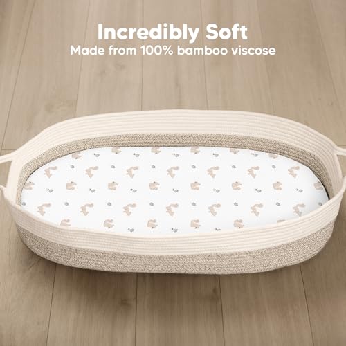 Image of 2-Pack Baby Bassinet Sheets Girl, Boy, 33x17 Bedside Sheets (Nibbles /Bruce) | Viscose Derived from Bamboo, Universal Fitted Bassinet Sheet, Compatible with Halo Bassinest Sleeper, Baby Delight, Graco