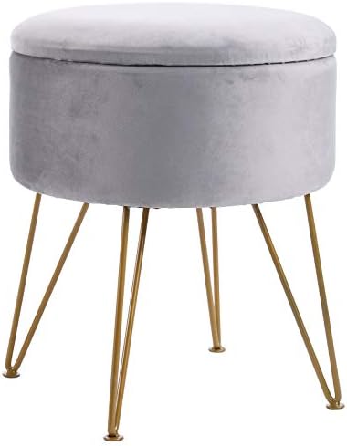IBUYKE Footstool Velvet Round Ottoman Pouffe Stool Dressing Table Stool Metal Legs Removable Cover, for Home Living Room Fitting Room Bedroom Office, Makeup RF-010