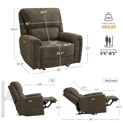 Sillón reclinable tapizado marrón moderno miniatura 2