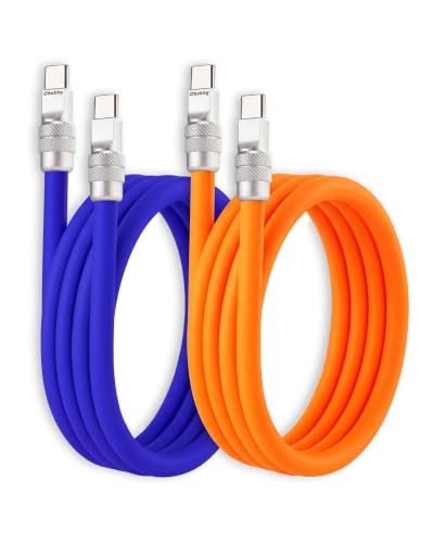 chubbycable Couple Chubby 2 Pack 240W USB C Cable Extra Thick Silicone Fast Charging Cable Compatible with iPhone 17-15 Series iPad Galaxy Series Dark Blue+Orange Type-C to Type-C 3.3FT