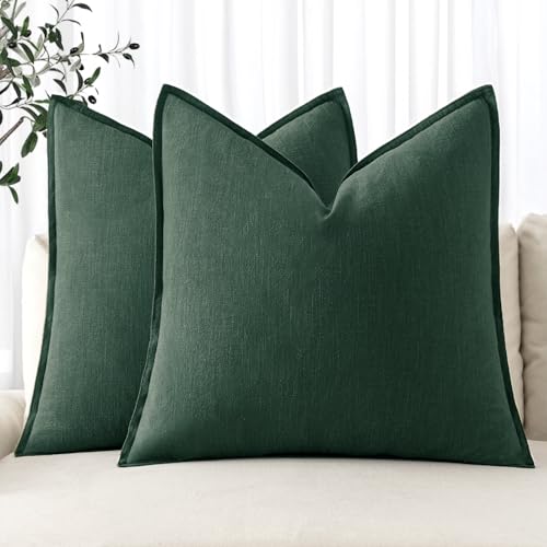 Image of MIULEE Decorative Linen Pillow Covers 18x18 Inch Dark Green