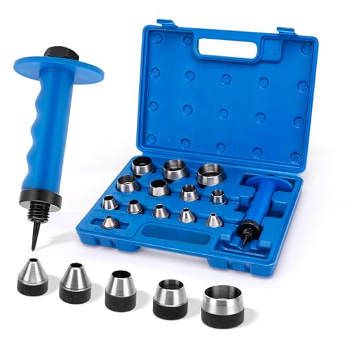 Hollow Punch Set with Pin Point Punch Shaft Hollow Punch Kit for Gasket Rubber Hollow Hole Punch Set Leather Punches Tools Hole Cutter Set 3/16 to 1-3/8in