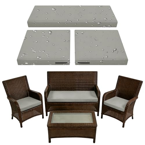 SYLC Lot de 3 Jardin Exterieur Housse Coussin, Impermeable Housses Assise canapé Protection avec Fermeture Éclair, Housse Siège Salon Terrasse (Light Grey,2pcs 50×50×5cm＋1pc 107×46×8cm)