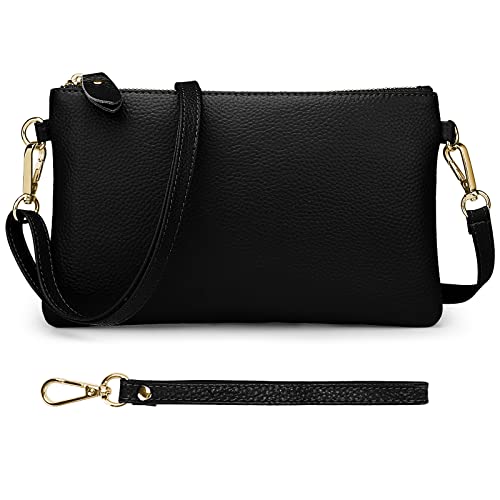 Image of YALUXE Women's Genuine Leather Wristlet Purse Clutch Handbag with Phone Pocket Card Holder and Crossbody Strap