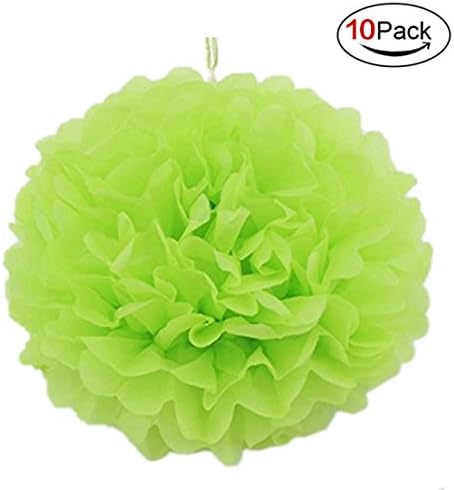 LOOTO 10pcs Crafts Pom Poms/ Tissue Paper Flowers (Lime green)