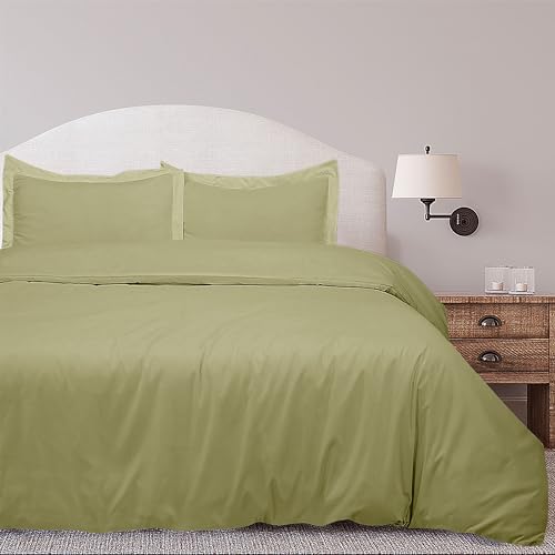 Image of ROYALE LINENS Sage Green Duvet Cover Queen Size - 3 Piece Bedding Comforter Covers - Zipper Closure - 1 Queen Duvet Cover 90x90 inches and 2 Pillow Shams - No Comforter Included