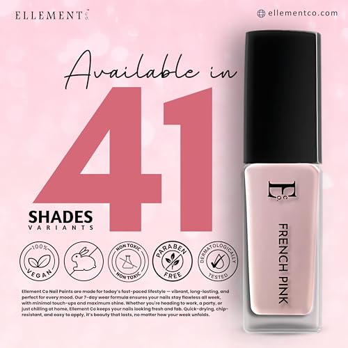 Image of Ellement Co French Pink Nail Polish 10ml | Soft Blush Pink Colour | Glossy Finish | Quick Drying | Long Lasting | Chip Resistant | Vegan | Non Toxic | Non Sticky | Nail Lacquer & Nail Paint for Women & Girls