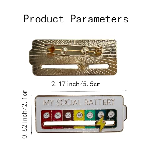 Image of 2 PCS Social Battery Enamel Pins - Adjustable 7-Day Mood Slider Brooches, Cute Emotional Pins for Women, Backpacks, Hats, Jackets & Accessories (Express All Your Moods)