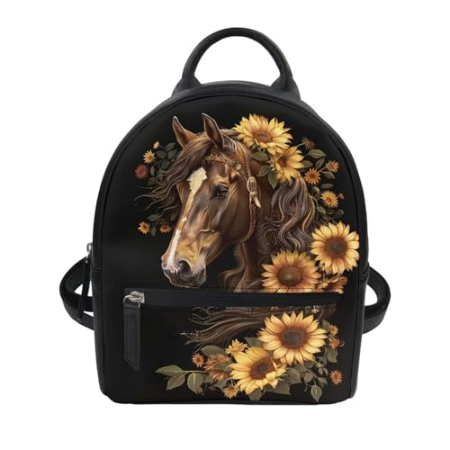 Showudesigns Sunflower Horse Backpack Purse for Women Mini Backpacks Water-resistant