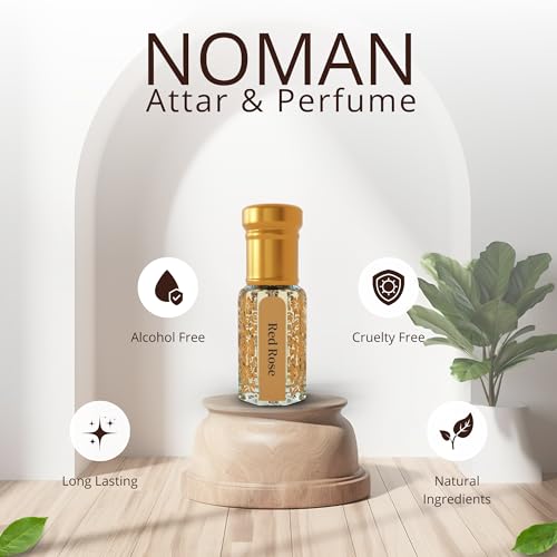 Image of NOMAN Red Rose Liquid Attar Original Pure Long-Lasting 100% Alcohol Free, 12ml In Luxury Bottle Best For Unisex