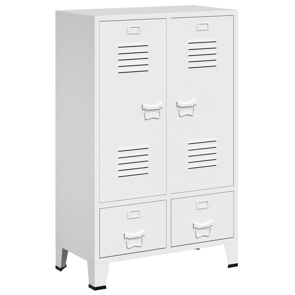 Biała stalowa szafka przemysłowa 67x35x107 cm z 2 półkami i 2