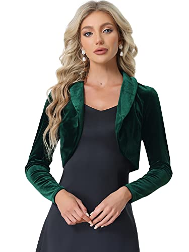 Allegra K Long Sleeve Shrug Top for Women's Lapel Collar Velvet Christmas Open Front Cropped Cardigan