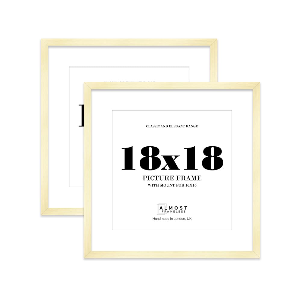 18x18 Gold Picture Frame with Mount for 16x16 Photos, Prints - Modern Square Wall Frame, Set of 2