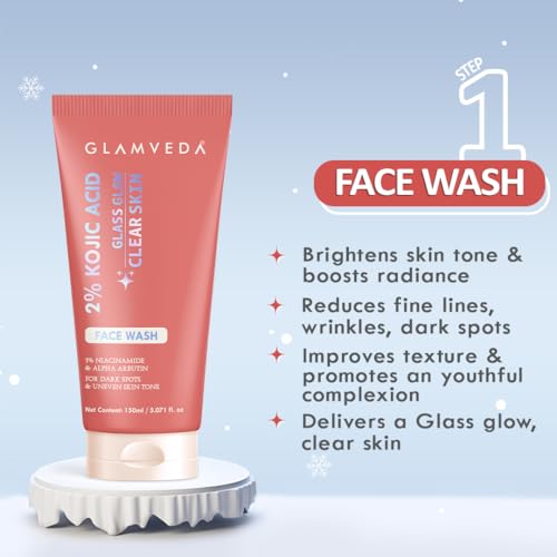 Image of Glamveda 2% Kojic Acid 6 Step Skincare Kit for Glowing Skin | Facewash, Serum, Spot Corrector, Body Lotion, Cream, BB Cream (Fair Tone) | Brightens Skin, Reduce Dark Spots & Pigmentation | Women & Men