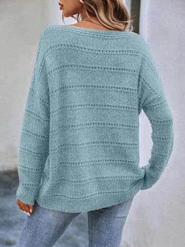 Image of Women's Sweater Soft Boat Neck Long Sleeve Oversized Sweaters Crochet Pullover Knit Tops