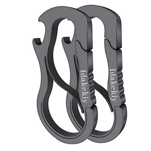 Idakekiy Stainless Steel Anti-Lost Keychain Carabiner Opener Larger Version (2Pcs Dark Gray)