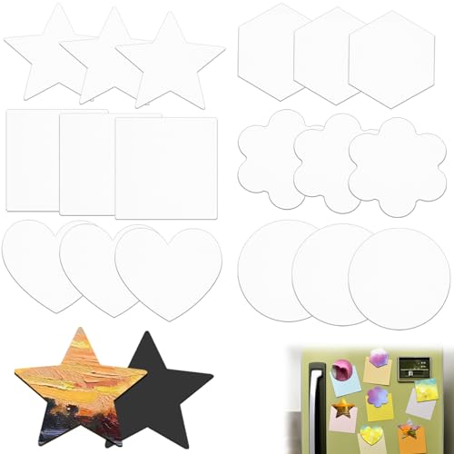 18Pcs Magnetic Canvas Boards for Painting, Small Canvas Painting Supplies Magnetic Small Canvases for Painting Tools, Suitable for Refrigerator Decoration Small Magnetic Canvas for Painting(6 Shapes)