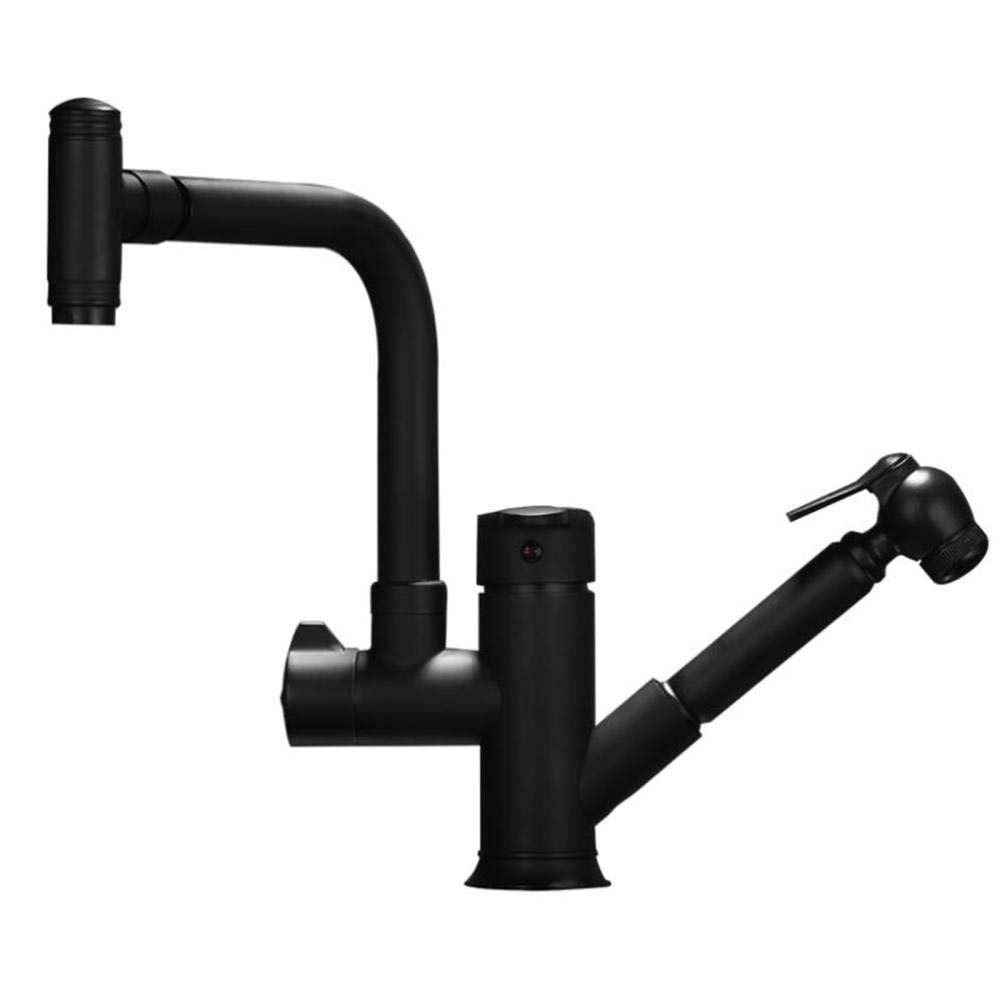 ZYCHSJXA Kitchen Sink Mixer Taps Brass Pull Out Faucet Hot and Cold 360°Rotating with Spray Gun Retractable Faucet-Black(Color:Cromo)