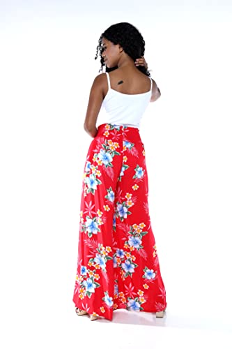 Matchable Couple Hawaiian Luau Shirt or Wide Legged Pants in Hibiscus Red3