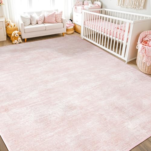 Washable Rug 10x14 Area Rugs for Living Room - Stain Resistant Non-Slip Backing Boho Rug for Bedroom,Durable & Ultra-Thin Vintage Large Area Rug(10x14,Pink)