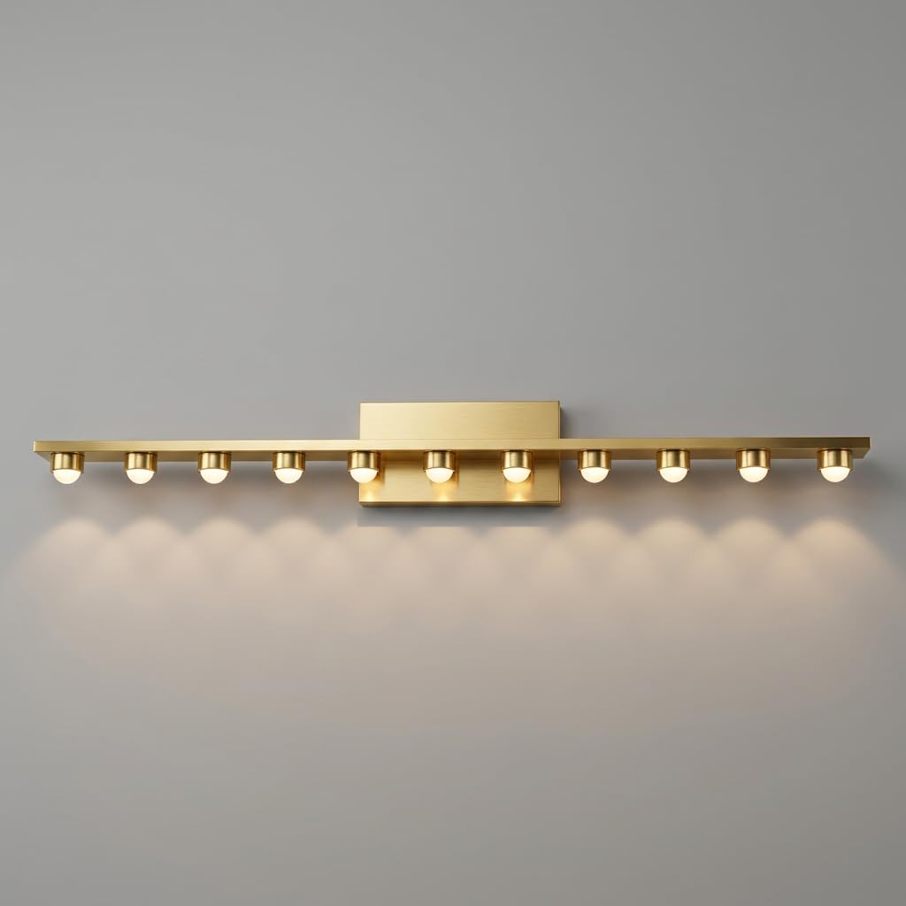 11-Head Gold Metal Mirror Wall Light | 3-Color CCT (Warm + Natural + Cold White) | 90cm LED Vanity Bar Light for Bathroom & Bedroom-image-47