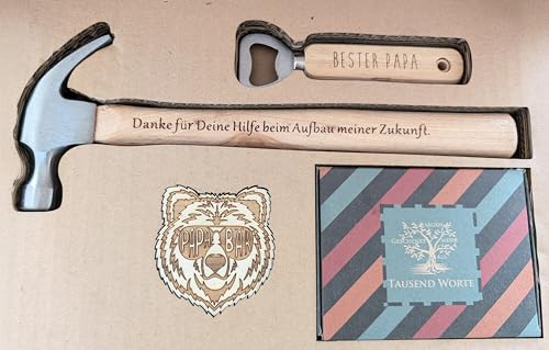 Geschenkset für Papa – Hammer mit Gravur, Flaschenöffner, Kühlschrankmagnet & Schlüsselanhänger (Papa)